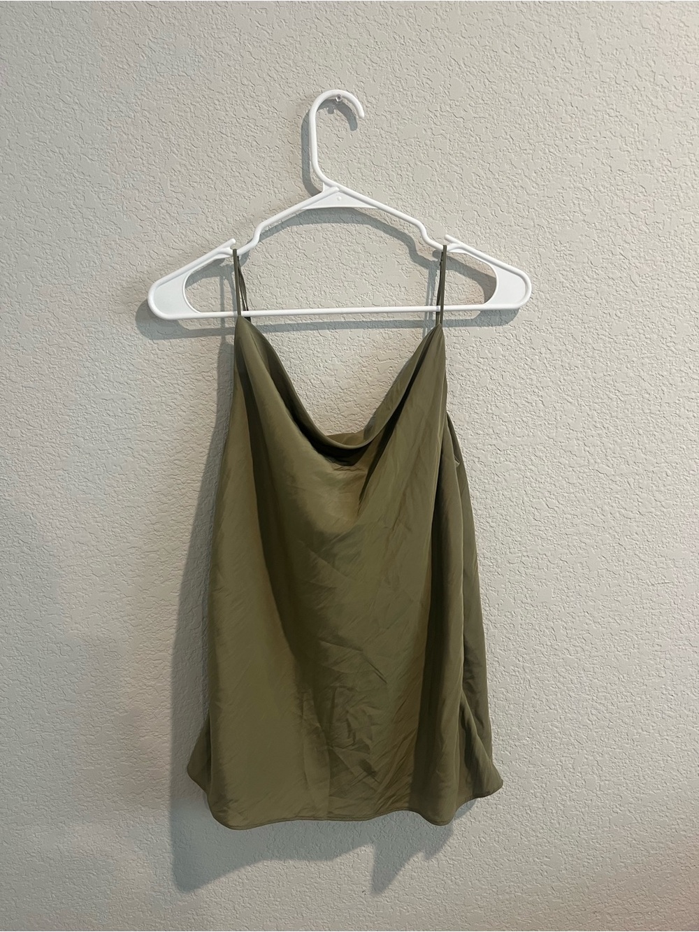 Aritzia Olive Green Cowl Neck Satin Spaghetti Strap Top